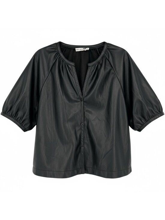 Avec Les Filles Tops - Avec Les Filles Faux Leather Short Sleeve Black Blouse Size XL NWT Edgy Chic